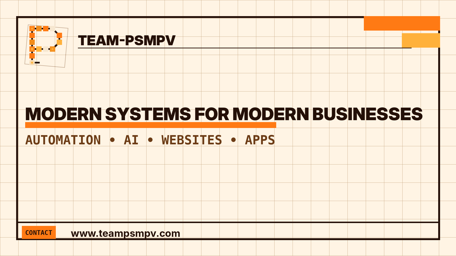 Light brutalist team-psmpv website brand system with modular blocks